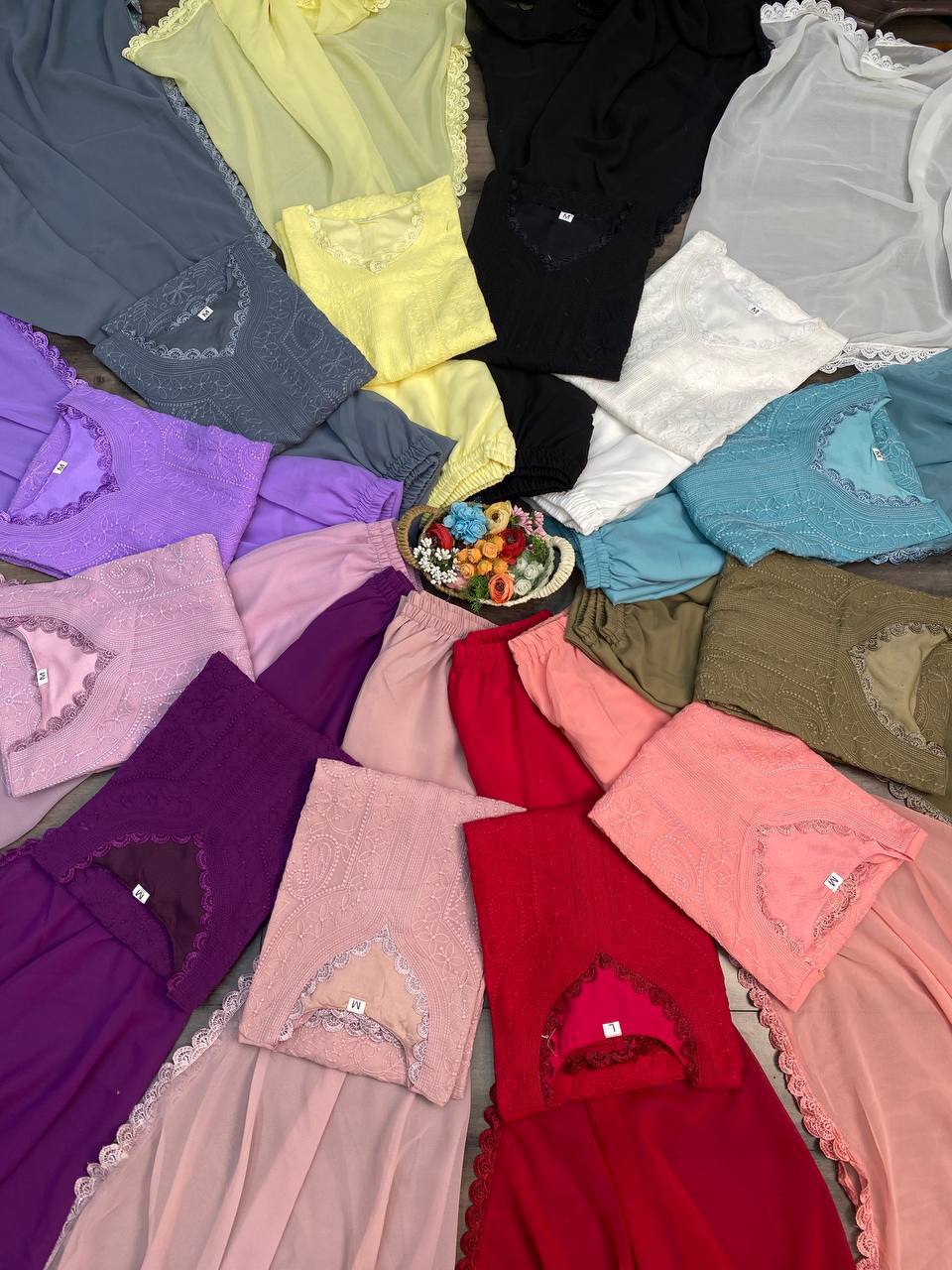 Cotton Thread Embroidery Work With Lace Work Top Palazzo & Dupatta