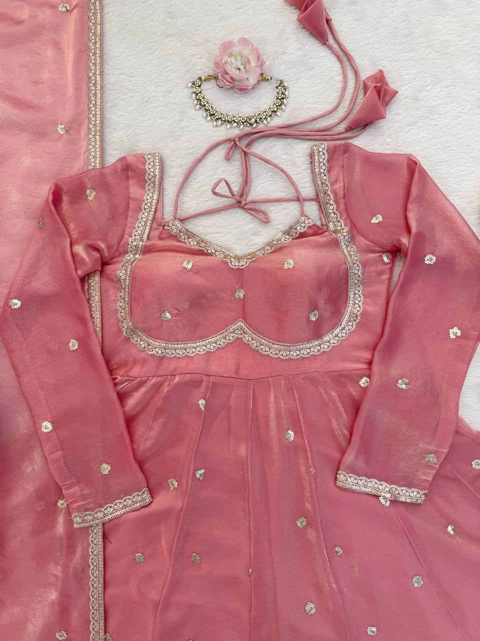 Wedding Special Thread with Sequence Work Anarkali Pent & Dupatta