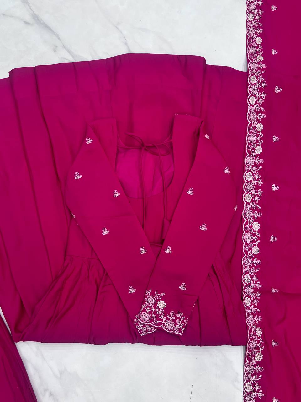 Party Wear Pure Roman Chanderi Silk saree Anarkali Set