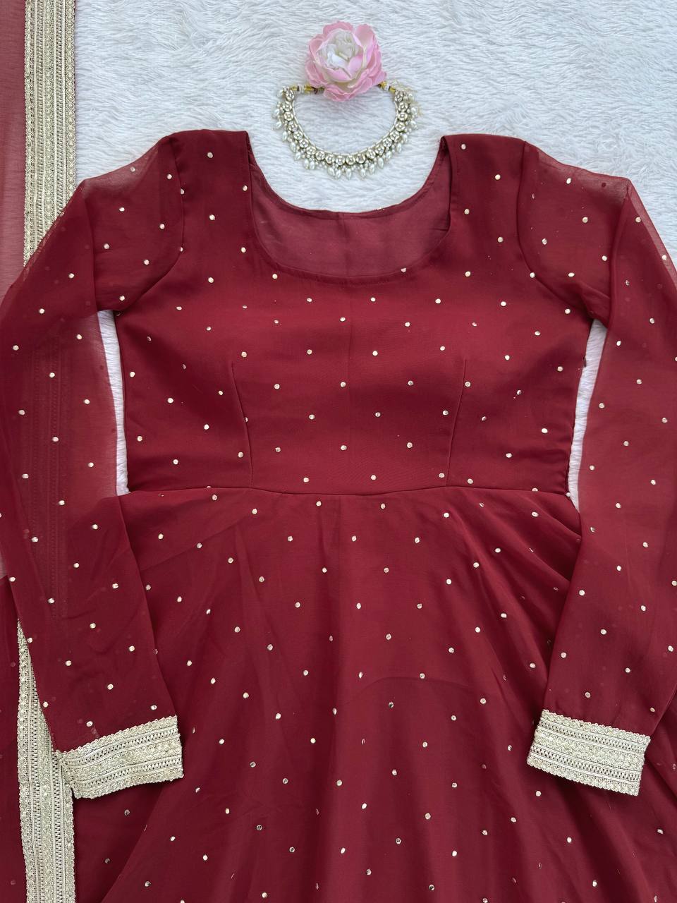 Designer Maroon Anarkali Suit Set