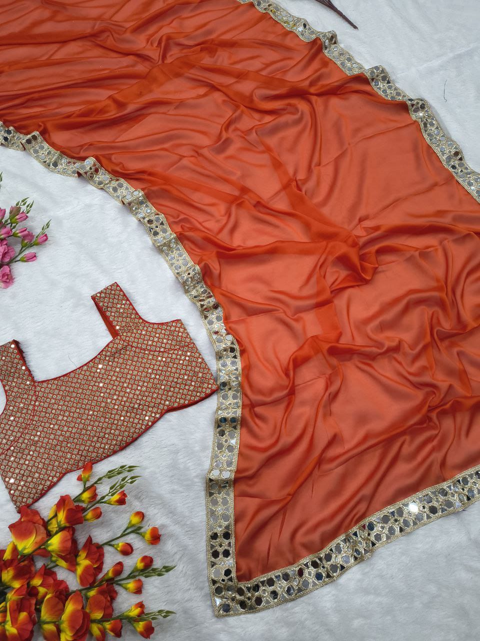 Presenting You Most Beautiful Premium Rangoli Silk Real Mirror Work Saree