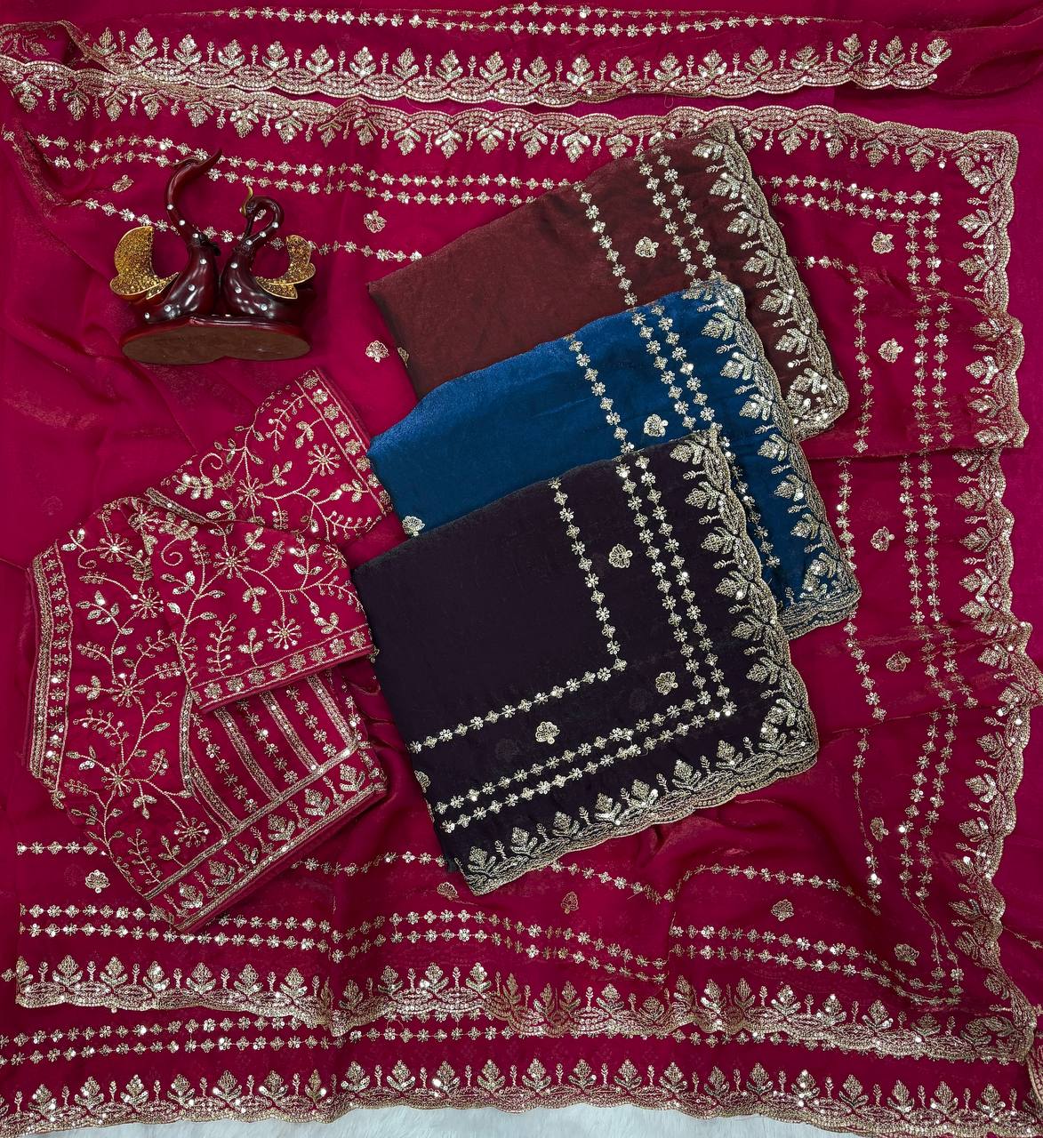 Premium designer Soft Space Silk Sequance and Zari Embroidery Work saree