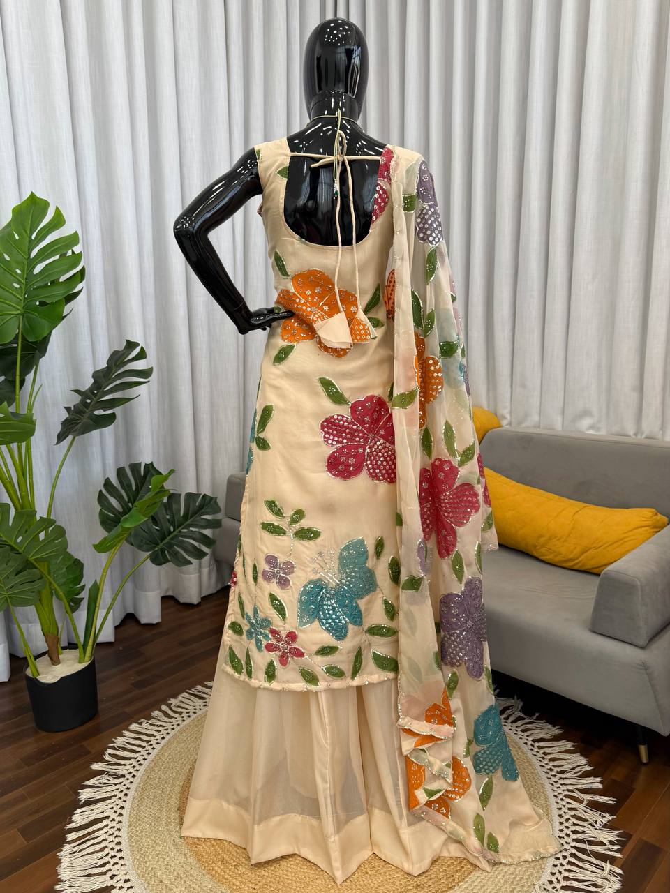 Tibby Organza Silk Brush Print With Intricate Sequence work Suit
