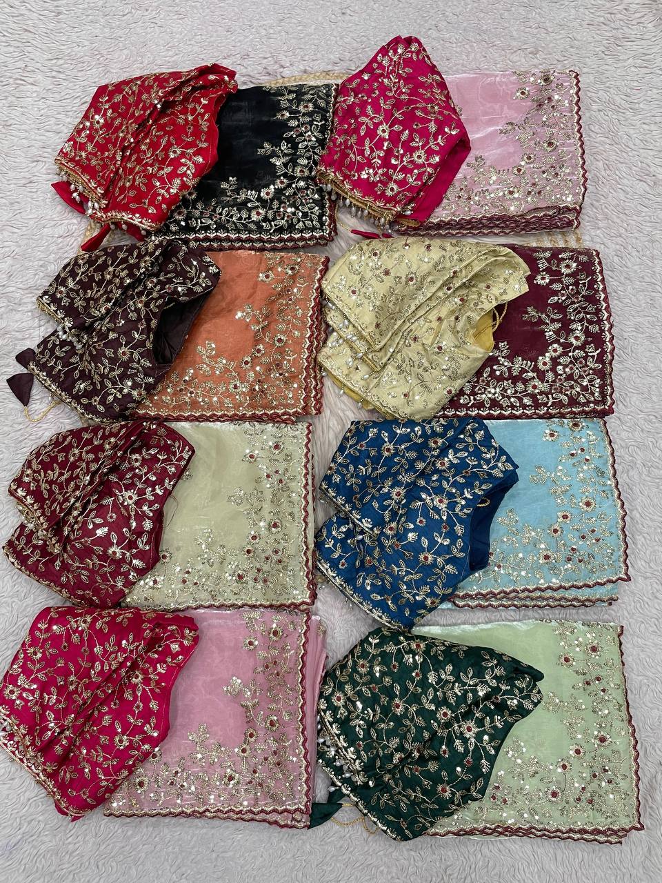 Wedding Wear Stunning Embroidery Work Saree With Stitched Blouse