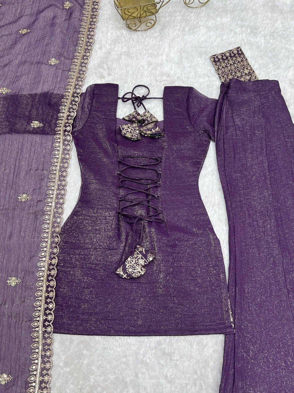 Designer Back Side Fancy Dori With Bell Bottom & Dupatta