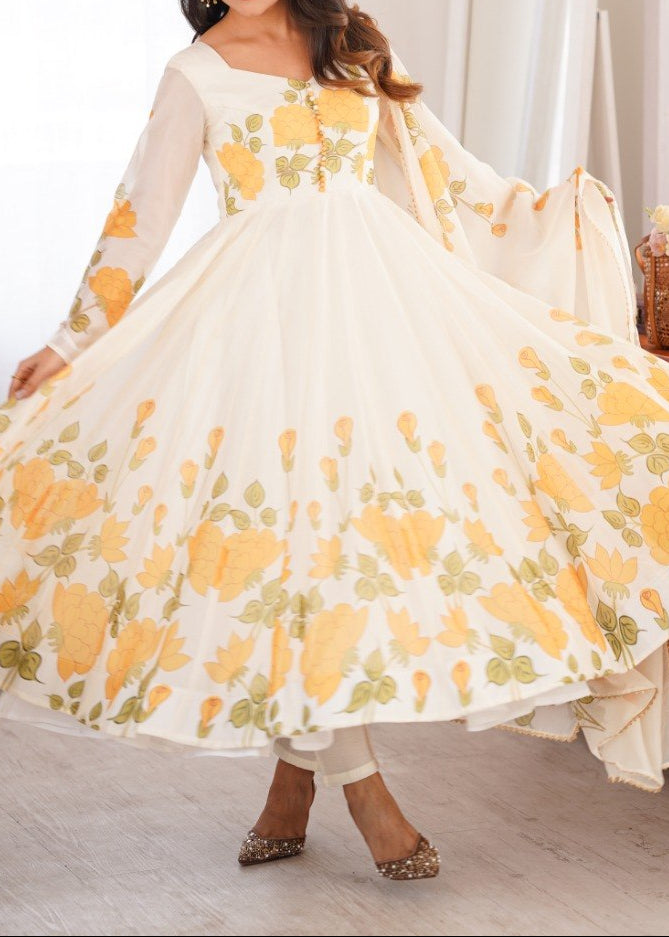 Floral Printed Organza Anarkali Suit Set
