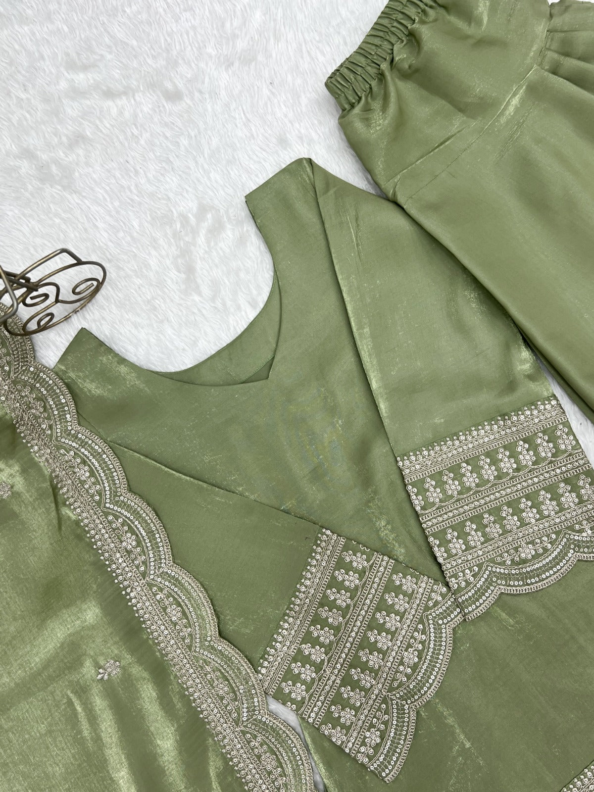 Elegant Pista Color Salwar Suit With Beautiful Look & Embroidery Sequins Work