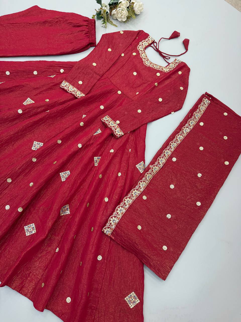 Wedding & Party Wear Embroidered Sequence Work Anarkali Suit Set