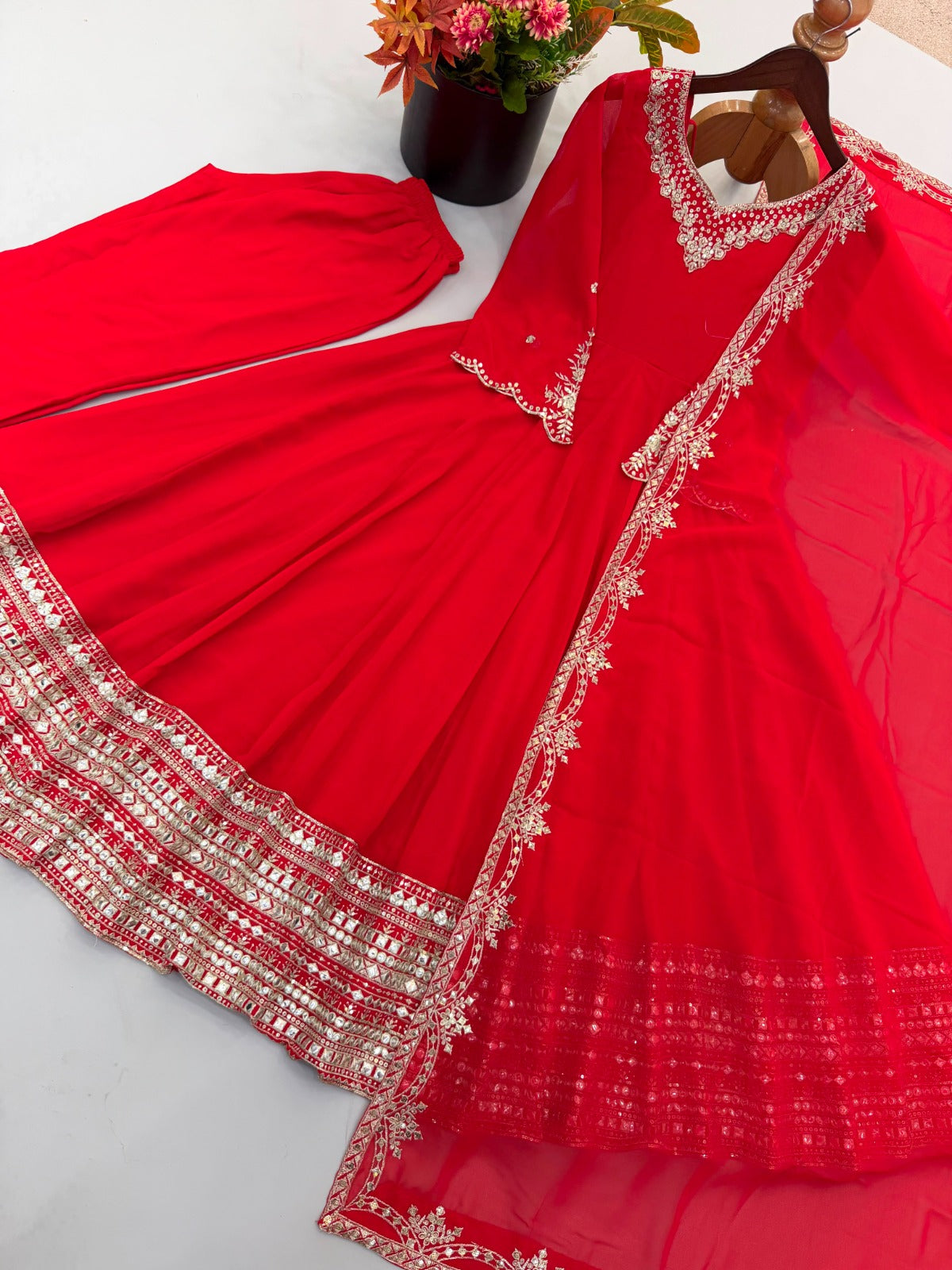 Gorgeous Red Embroidered & Sequence Work Anarkali Suit