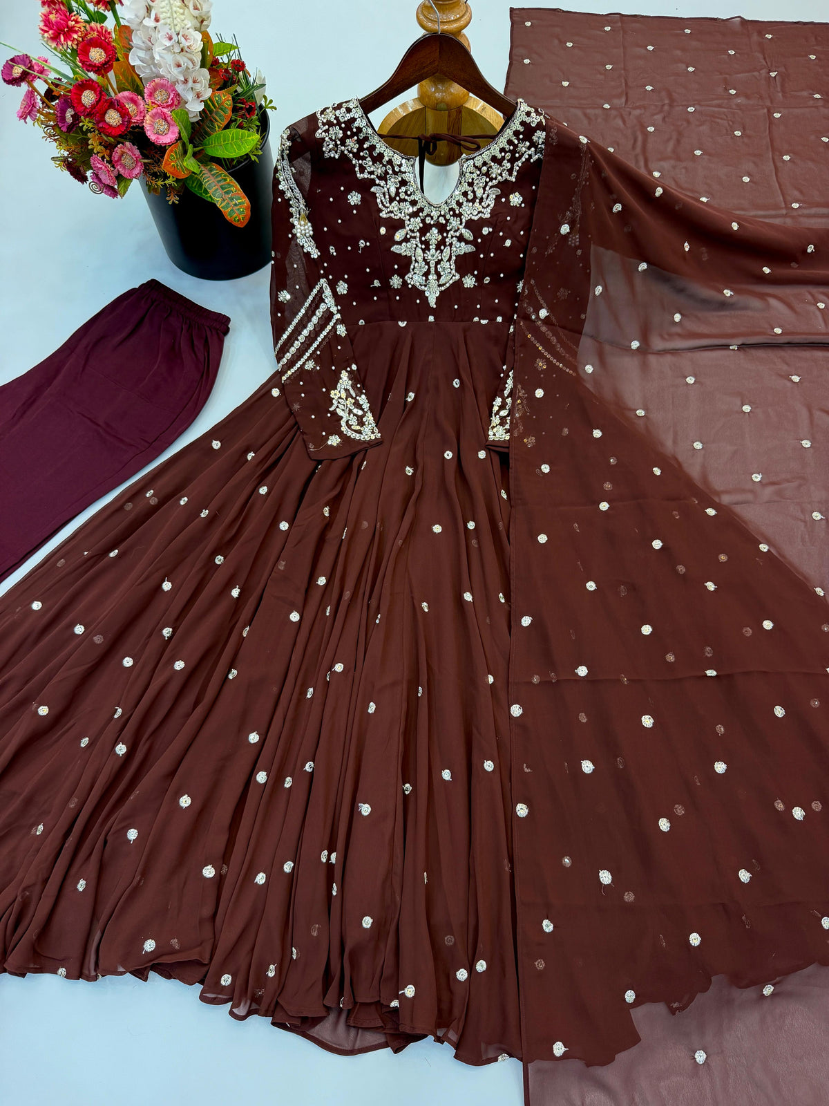 Festive Wear Faux Georgette Embroidered Anarkali Suit Set