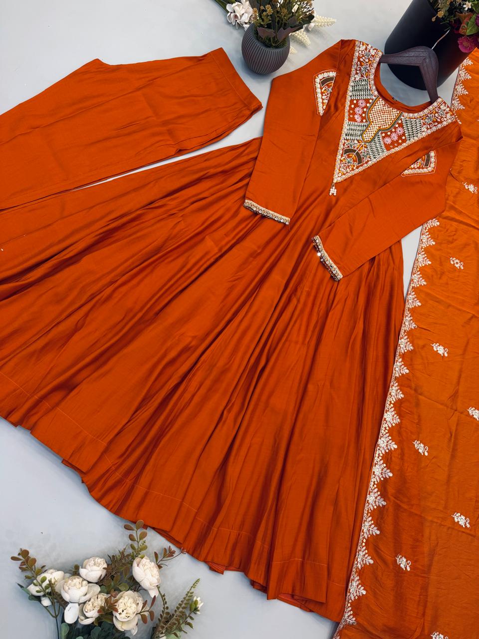 Elegant Embroidered Sequence Work Designer Anarkali Three Piece Set