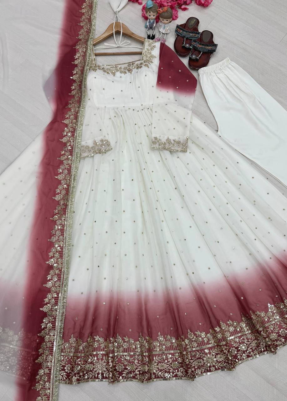 Heavy Dual Tone Peding Star Georgette Embroidery 5 mm Sequence Work Anarkali Suit
