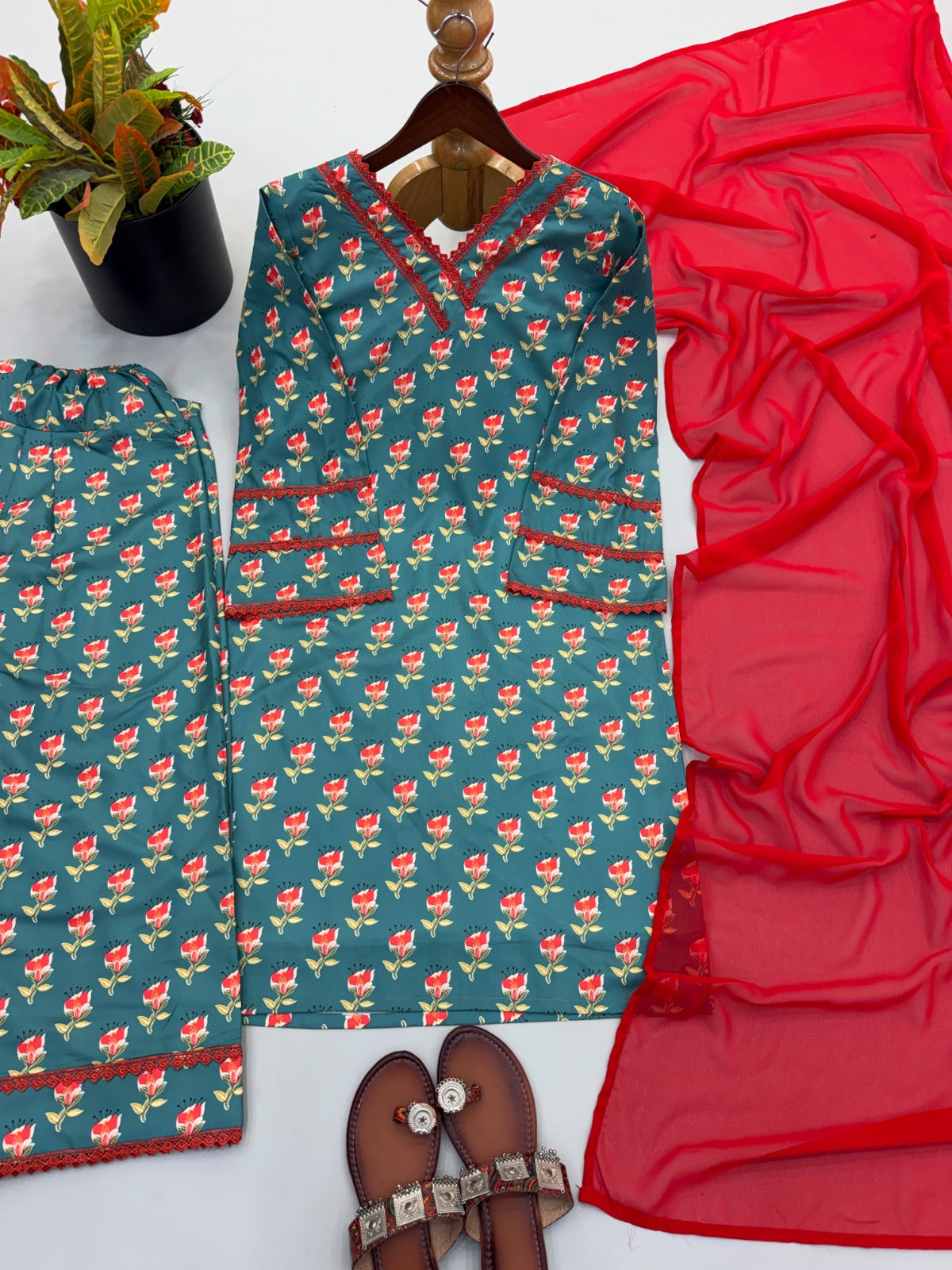 Teal green Heavy pure natural crepe Farshi Salwar Suit