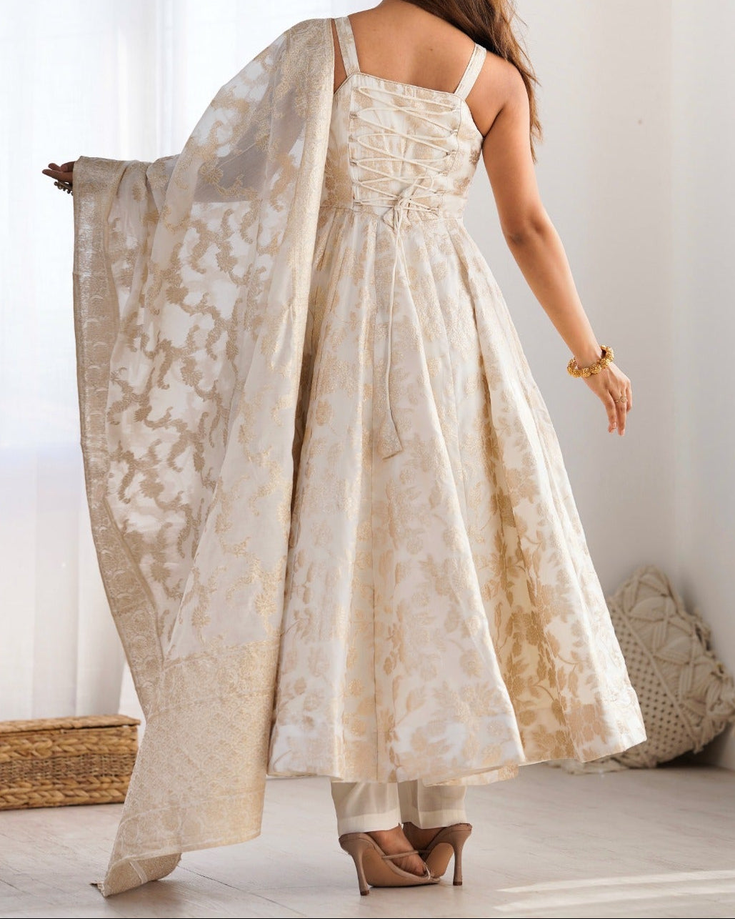 Designer classic banarasi jackquard dola silk fabric Anarkali suit set