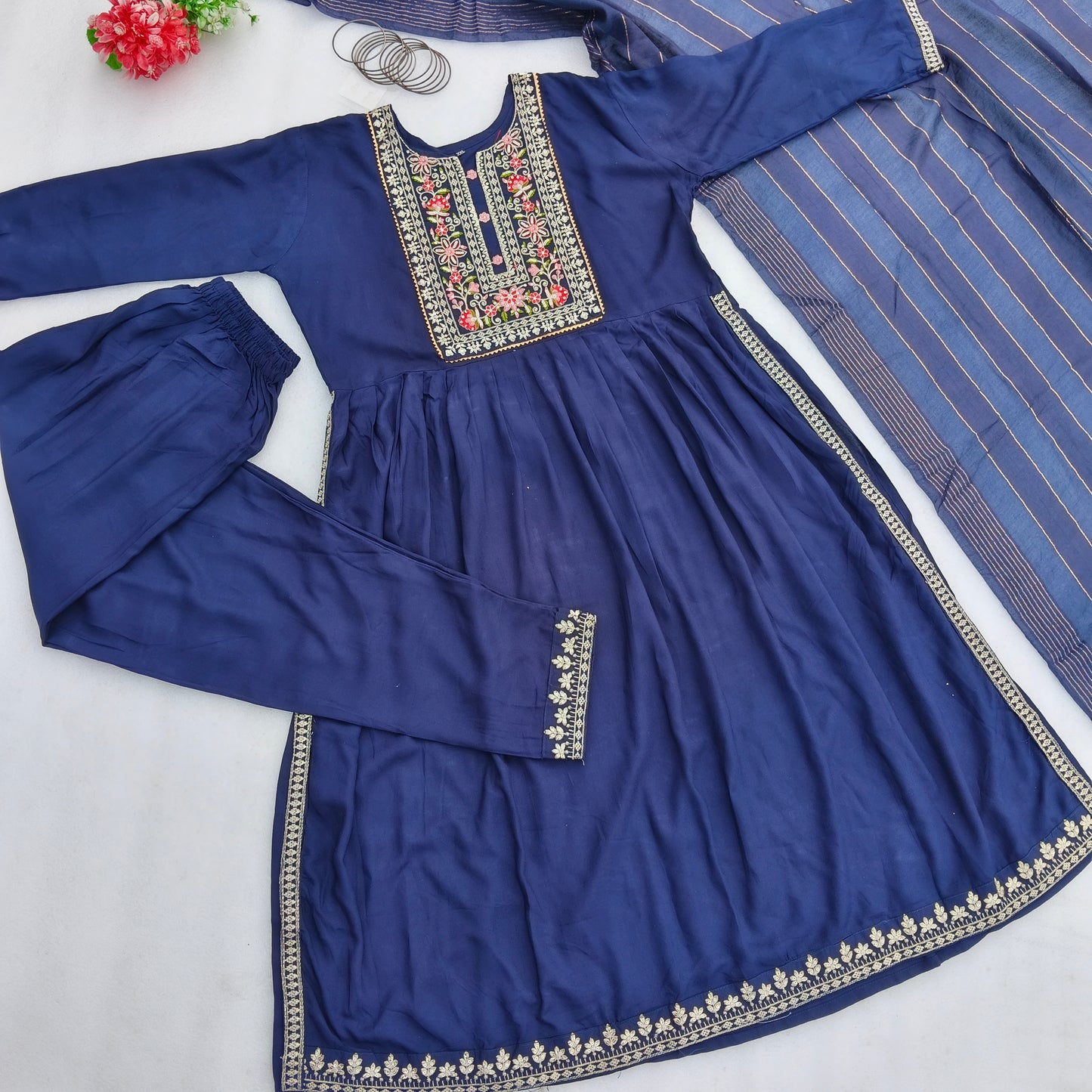 Party Wear Embroidered Naira Cut Suit Set with Dupatta