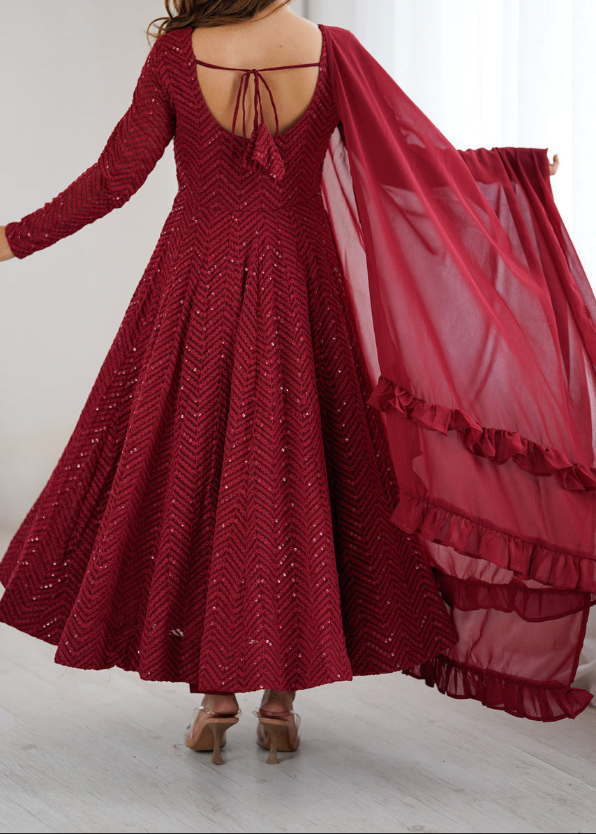 Festive Special Luchnowi Sequence Work Anarkali Suit Set