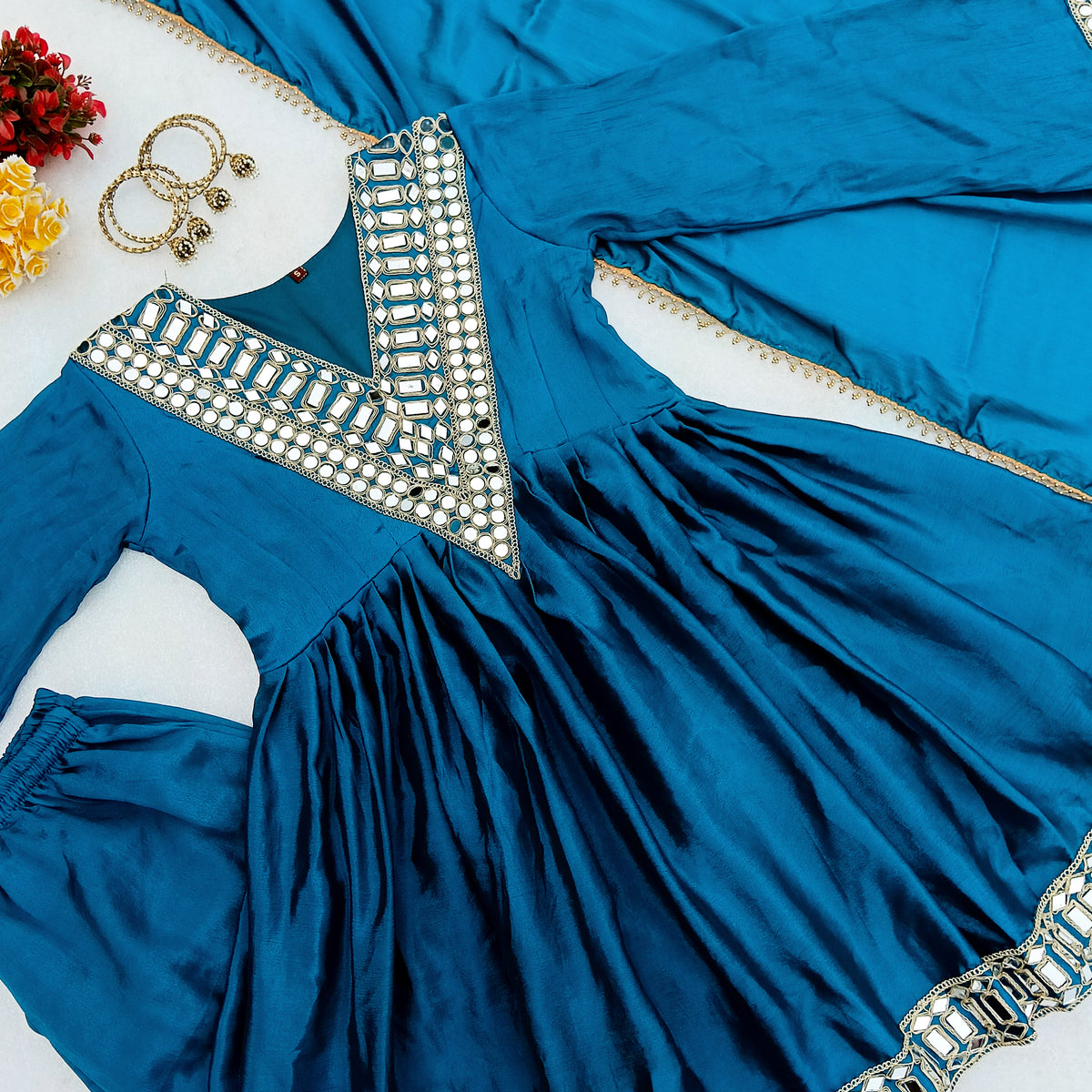 Viral Designer Real Mirror Work Party Wear Outfit