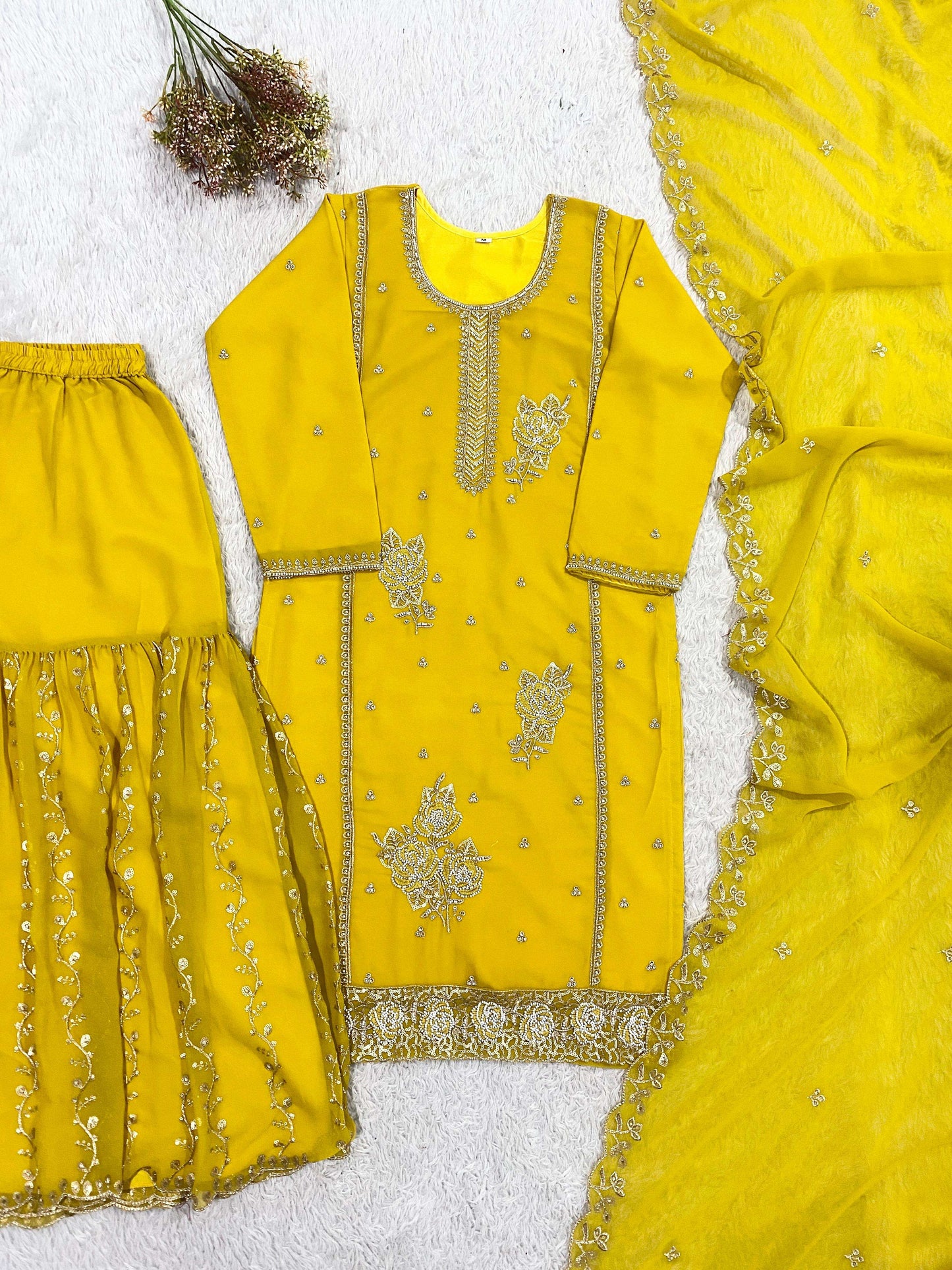 Eid Special Faux Georgette Sequence Embroidery & Beads Work Gharara Suit