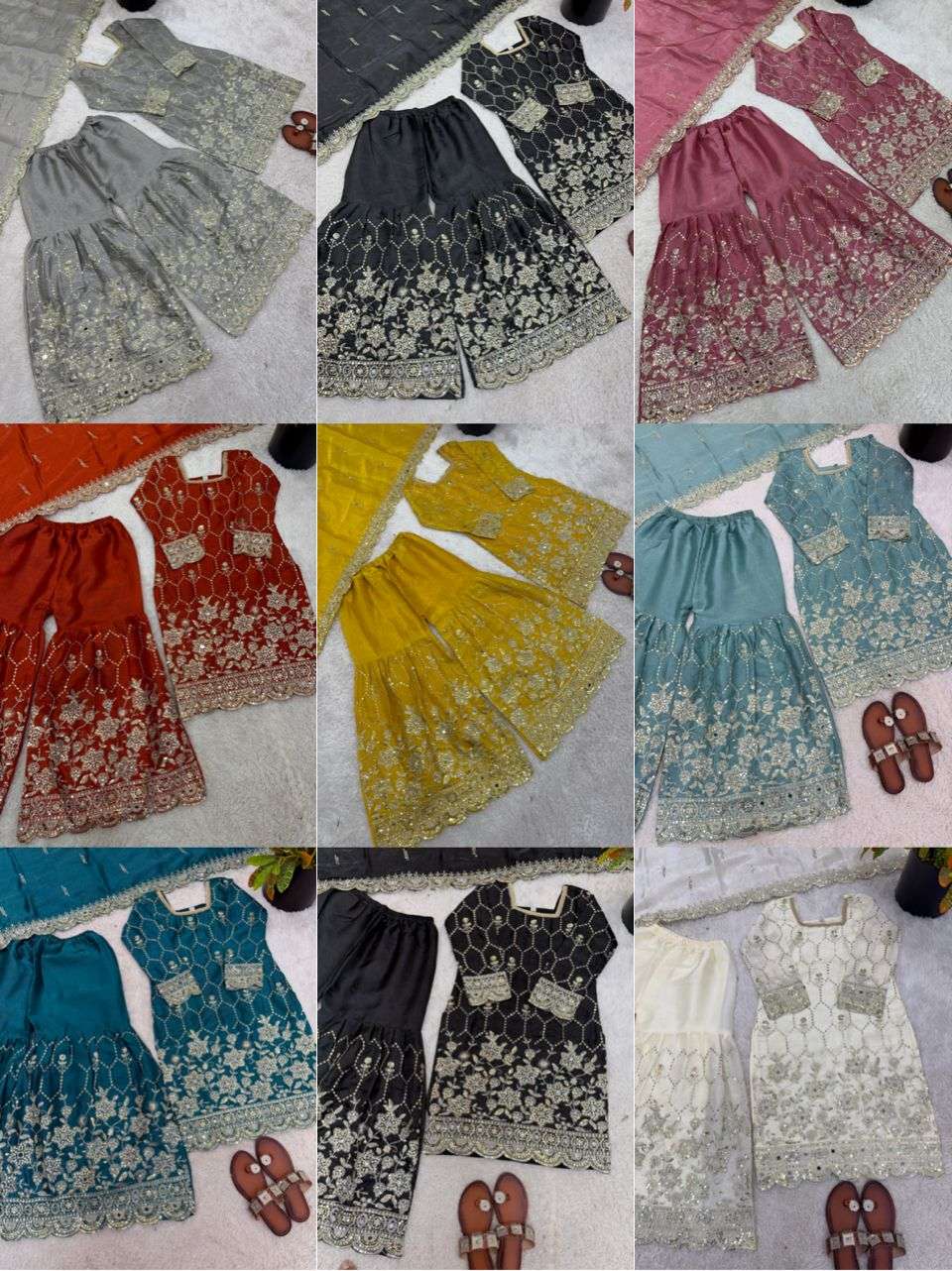 Wedding Waer Heavy Embroidery Sequence Work with Real Mirror Hand Work Sharara Set