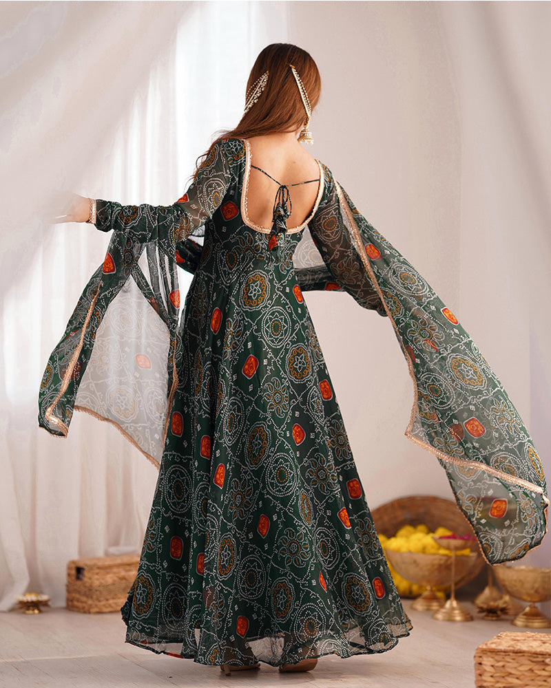 Pure Soft Lightweight Chiffon Bandhej Fully Flair Anarkali Set