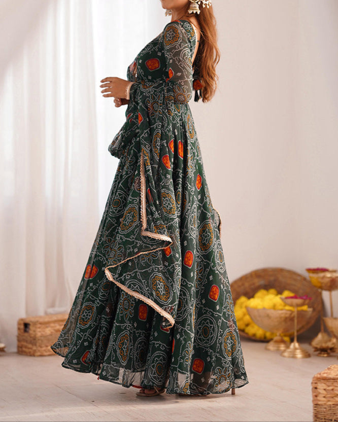 Pure Soft Lightweight Chiffon Bandhej Fully Flair Anarkali Set