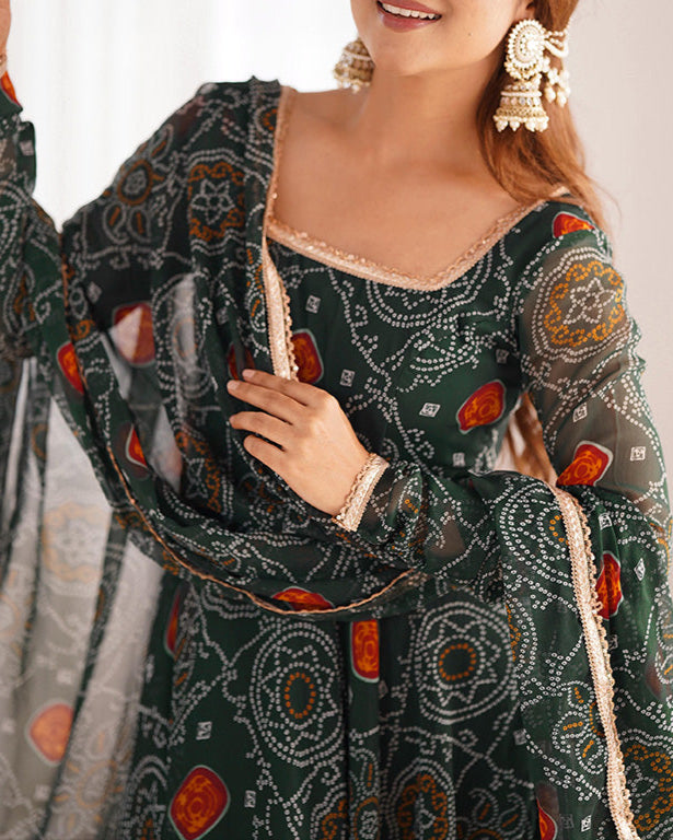 Pure Soft Lightweight Chiffon Bandhej Fully Flair Anarkali Set