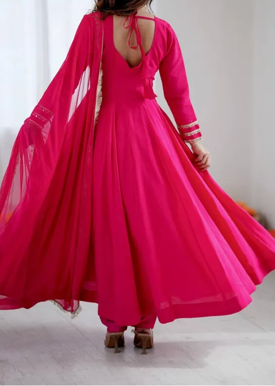 Designer Party Wear Roman Silk Anarkali Suit Set