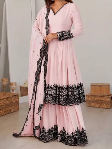 Premium Faux Georgette Embroidery Thread Detailing Sharara Set