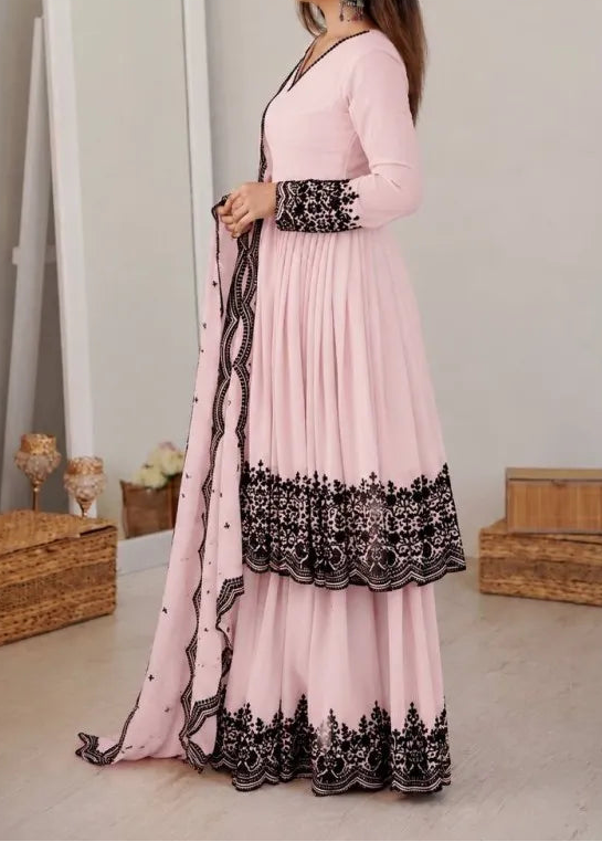 Premium Faux Georgette Embroidery Thread Detailing Sharara Set