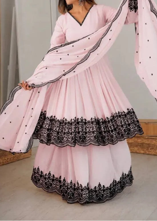 Premium Faux Georgette Embroidery Thread Detailing Sharara Set