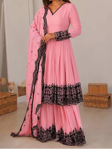 Premium Faux Georgette Embroidery Thread Detailing Sharara Set