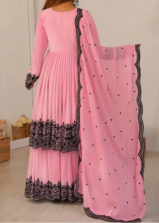 Premium Faux Georgette Embroidery Thread Detailing Sharara Set