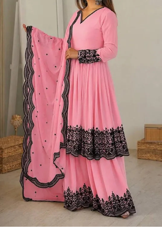 Premium Faux Georgette Embroidery Thread Detailing Sharara Set