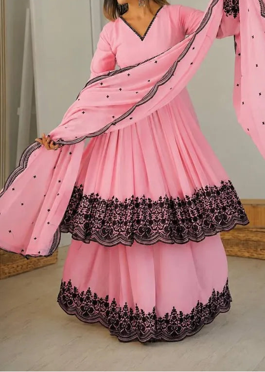 Premium Faux Georgette Embroidery Thread Detailing Sharara Set