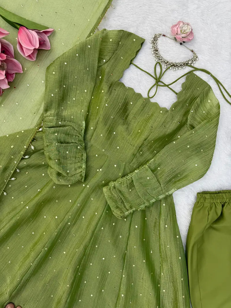 Designer Salsa Silk Foil Work Party Wear Anarkali Set