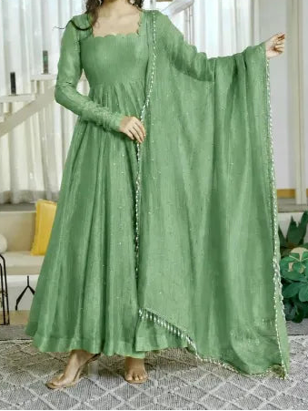 Designer Salsa Silk Foil Work Party Wear Anarkali Set