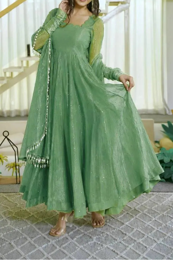 Designer Salsa Silk Foil Work Party Wear Anarkali Set