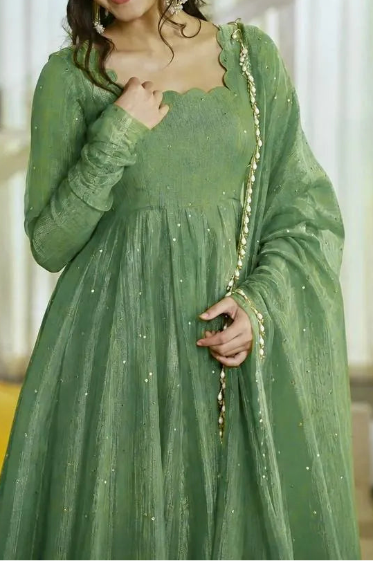 Designer Salsa Silk Foil Work Party Wear Anarkali Set