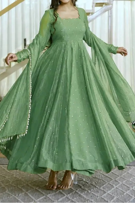 Designer Salsa Silk Foil Work Party Wear Anarkali Set