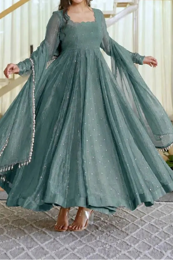 Designer Salsa Silk Foil Work Party Wear Anarkali Set