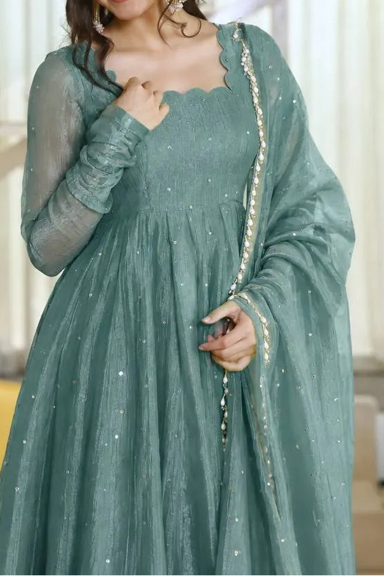 Designer Salsa Silk Foil Work Party Wear Anarkali Set