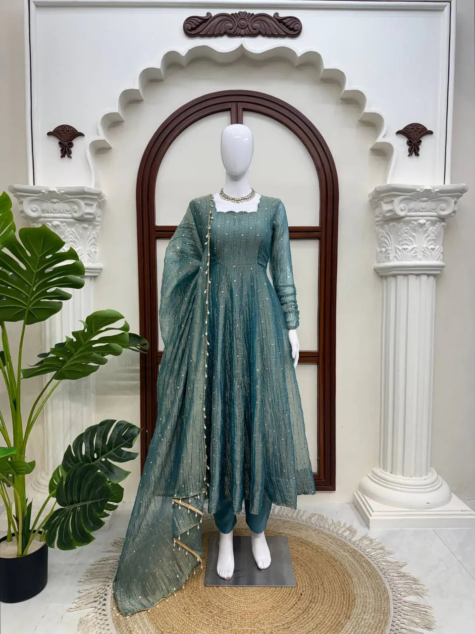 Designer Salsa Silk Foil Work Party Wear Anarkali Set