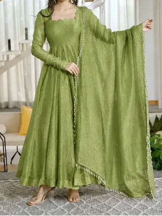 Designer Salsa Silk Foil Work Party Wear Anarkali Set