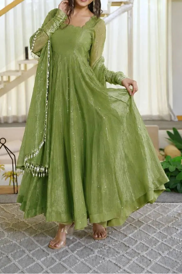 Designer Salsa Silk Foil Work Party Wear Anarkali Set
