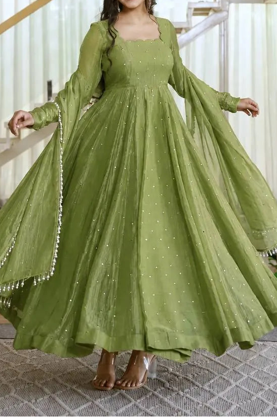 Designer Salsa Silk Foil Work Party Wear Anarkali Set