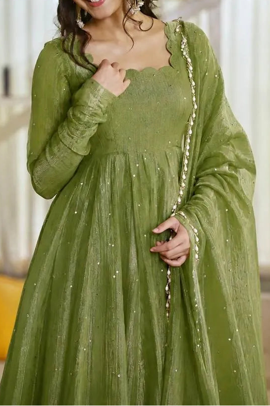 Designer Salsa Silk Foil Work Party Wear Anarkali Set