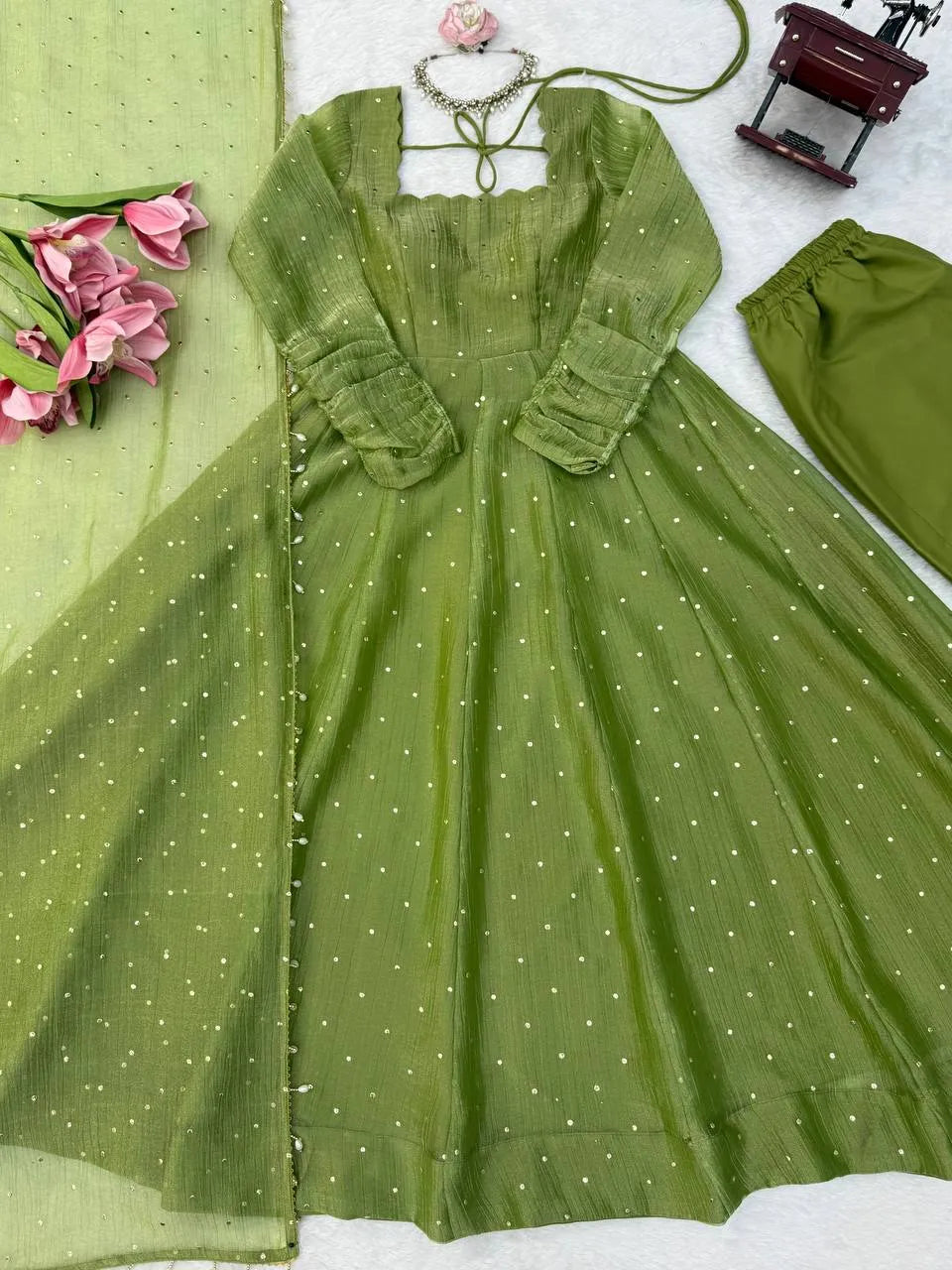 Designer Salsa Silk Foil Work Party Wear Anarkali Set