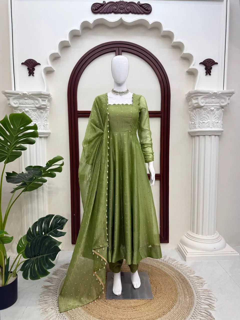 Designer Salsa Silk Foil Work Party Wear Anarkali Set
