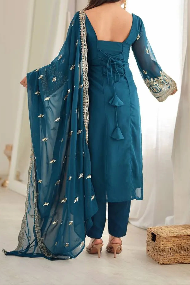 Premium Quality Heavy Beads And Sequence Work Detailing Designer Suit