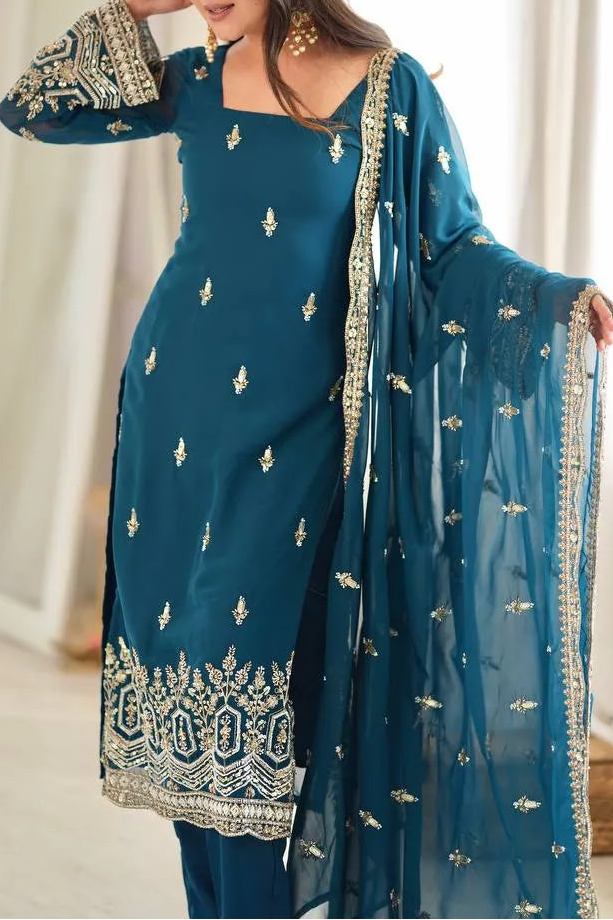 Premium Quality Heavy Beads And Sequence Work Detailing Designer Suit